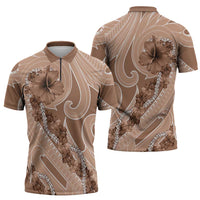 Hawaii Brown Hibiscus Pikake Lei Zipper Polo Shirt LT05 - Polynesian Pride