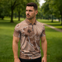 Hawaii Brown Hibiscus Pikake Lei Zipper Polo Shirt LT05 - Polynesian Pride