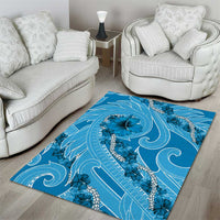 Hawaii Blue Hibiscus Pikake Lei Area Rug - Polynesian Pride