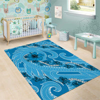 Hawaii Blue Hibiscus Pikake Lei Area Rug - Polynesian Pride