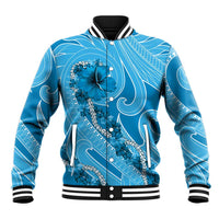 Hawaii Blue Hibiscus Pikake Lei Baseball Jacket - Polynesian Pride