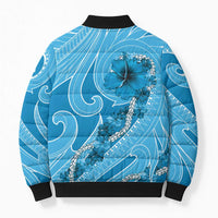 Hawaii Blue Hibiscus Pikake Lei Bomber Puffer Jacket - Polynesian Pride