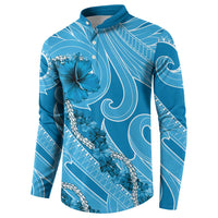 Hawaii Blue Hibiscus Pikake Lei Button Sweatshirt LT05 - Polynesian Pride