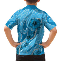Hawaii Blue Hibiscus Pikake Lei Family Matching Long Sleeve Bodycon Dress and Hawaiian Shirt - Polynesian Pride