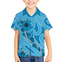 Hawaii Blue Hibiscus Pikake Lei Family Matching Long Sleeve Bodycon Dress and Hawaiian Shirt - Polynesian Pride