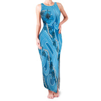 Hawaii Blue Hibiscus Pikake Lei Family Matching Tank Maxi Dress and Hawaiian Shirt LT05 Mom's Dress Blue - Polynesian Pride
