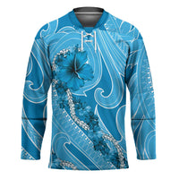 Hawaii Blue Hibiscus Pikake Lei Hockey Jersey LT05 Unisex Blue - Polynesian Pride