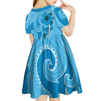 Hawaii Blue Hibiscus Pikake Lei Kid Short Sleeve Dress - Polynesian Pride