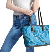 Hawaii Blue Hibiscus Pikake Lei Leather Tote Bag - Polynesian Pride