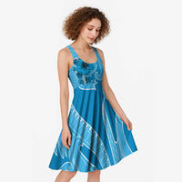 Hawaii Blue Hibiscus Pikake Lei Midi Dress - Polynesian Pride