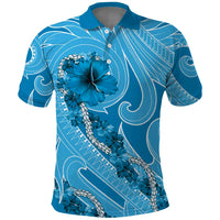 Hawaii Blue Hibiscus Pikake Lei Polo Shirt - Polynesian Pride