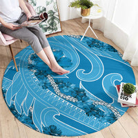 Hawaii Blue Hibiscus Pikake Lei Round Carpet - Polynesian Pride