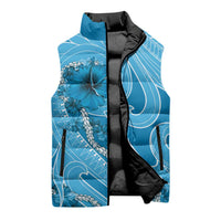 Hawaii Blue Hibiscus Pikake Lei Sleeveless Puffer Jacket - Polynesian Pride