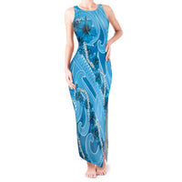 Hawaii Blue Hibiscus Pikake Lei Tank Maxi Dress - Polynesian Pride