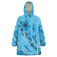 Hawaii Blue Hibiscus Pikake Lei Wearable Blanket Hoodie - Polynesian Pride
