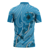 Hawaii Blue Hibiscus Pikake Lei Zipper Polo Shirt LT05 - Polynesian Pride