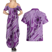 Hawaii Violet Hibiscus Pikake Lei Couples Matching Summer Maxi Dress and Hawaiian Shirt LT05 - Polynesian Pride