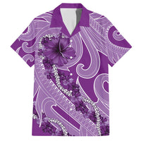 Hawaii Violet Hibiscus Pikake Lei Family Matching Long Sleeve Bodycon Dress and Hawaiian Shirt - Polynesian Pride