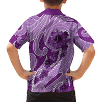 Hawaii Violet Hibiscus Pikake Lei Family Matching Off The Shoulder Long Sleeve Dress and Hawaiian Shirt - Polynesian Pride