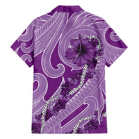 Hawaii Violet Hibiscus Pikake Lei Family Matching Off The Shoulder Long Sleeve Dress and Hawaiian Shirt - Polynesian Pride