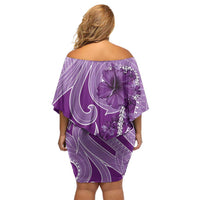 Hawaii Violet Hibiscus Pikake Lei Family Matching Off Shoulder Short Dress and Hawaiian Shirt - Polynesian Pride