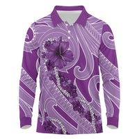 Hawaii Violet Hibiscus Pikake Lei Long Sleeve Polo Shirt LT05 Violet - Polynesian Pride