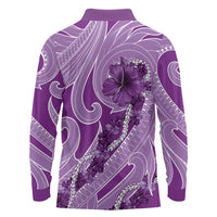 Hawaii Violet Hibiscus Pikake Lei Long Sleeve Polo Shirt LT05 - Polynesian Pride
