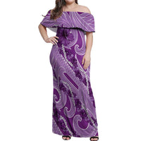 Hawaii Violet Hibiscus Pikake Lei Off Shoulder Maxi Dress LT05 Women Violet - Polynesian Pride