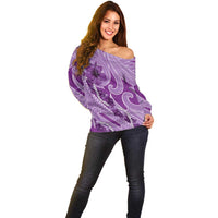Hawaii Violet Hibiscus Pikake Lei Off Shoulder Sweater - Polynesian Pride