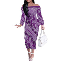 Hawaii Violet Hibiscus Pikake Lei Off The Shoulder Long Sleeve Dress LT05 Women Violet - Polynesian Pride