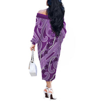 Hawaii Violet Hibiscus Pikake Lei Off The Shoulder Long Sleeve Dress LT05 - Polynesian Pride