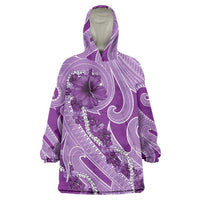 Hawaii Violet Hibiscus Pikake Lei Wearable Blanket Hoodie LT05 One Size Violet - Polynesian Pride