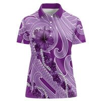 Hawaii Violet Hibiscus Pikake Lei Women Polo Shirt LT05 Female Violet - Polynesian Pride