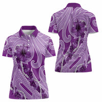 Hawaii Violet Hibiscus Pikake Lei Women Polo Shirt LT05 - Polynesian Pride