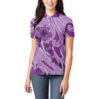 Hawaii Violet Hibiscus Pikake Lei Women Polo Shirt LT05 - Polynesian Pride