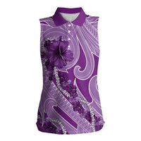 Hawaii Violet Hibiscus Pikake Lei Women Sleeveless Polo Shirt LT05 Female Violet - Polynesian Pride