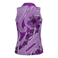 Hawaii Violet Hibiscus Pikake Lei Women Sleeveless Polo Shirt LT05 - Polynesian Pride