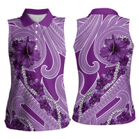 Hawaii Violet Hibiscus Pikake Lei Women Sleeveless Polo Shirt LT05 - Polynesian Pride