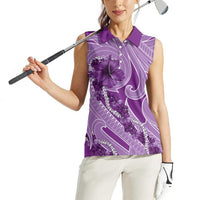 Hawaii Violet Hibiscus Pikake Lei Women Sleeveless Polo Shirt LT05 - Polynesian Pride