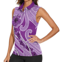 Hawaii Violet Hibiscus Pikake Lei Women Sleeveless Polo Shirt LT05 - Polynesian Pride