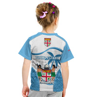 Fiji Rugby Kid T Shirt World Cup 2023 Fijian Tapa Pattern Blue Version LT05 - Polynesian Pride