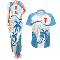 Custom Fiji Rugby Couples Matching Tank Maxi Dress and Hawaiian Shirt World Cup 2023 Fijian Tapa Pattern Blue Version LT05 Blue - Polynesian Pride