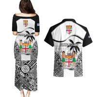 Fiji Rugby Couples Matching Puletasi Dress and Hawaiian Shirt World Cup 2023 Fijian Tapa Pattern Black Version LT05 - Polynesian Pride