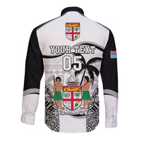 Custom Fiji Rugby Long Sleeve Button Shirt World Cup 2023 Fijian Tapa Pattern Black Version LT05 - Polynesian Pride