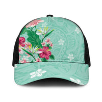 Hawaii Tropical Flowers Baseball Net Cap Polynesian Tattoo Mint Green LT05 One Size Black Green - Polynesian Pride