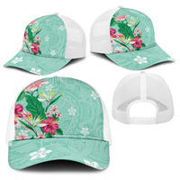 Hawaii Tropical Flowers Baseball Net Cap Polynesian Tattoo Mint Green LT05 - Polynesian Pride