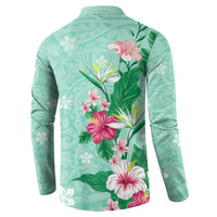 Hawaii Tropical Flowers Button Sweatshirt Polynesian Tattoo Mint Green LT05 - Polynesian Pride