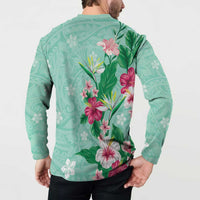 Hawaii Tropical Flowers Button Sweatshirt Polynesian Tattoo Mint Green LT05 - Polynesian Pride