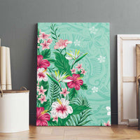 Hawaii Tropical Flowers Canvas Wall Art Polynesian Tattoo Mint Green LT05 - Polynesian Pride