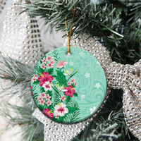 Hawaii Tropical Flowers Ceramic Ornament Polynesian Tattoo Mint Green LT05 - Polynesian Pride